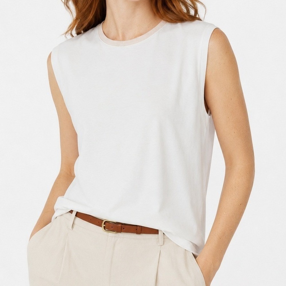 BRUNELLO CUCINELLI Sleeveless Shell Women Medium White Cotton Keyhole Italy Made